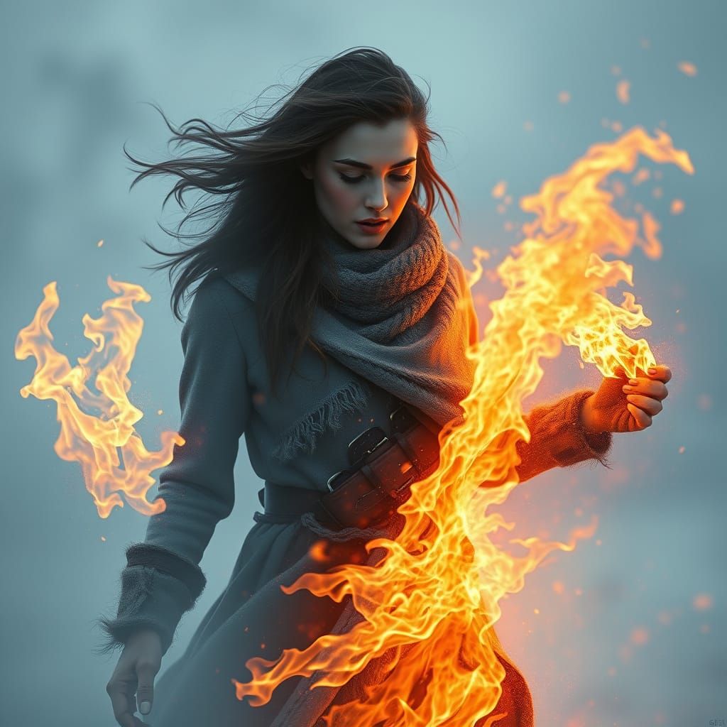 Woman Between Fire and Ice, Digital Painting