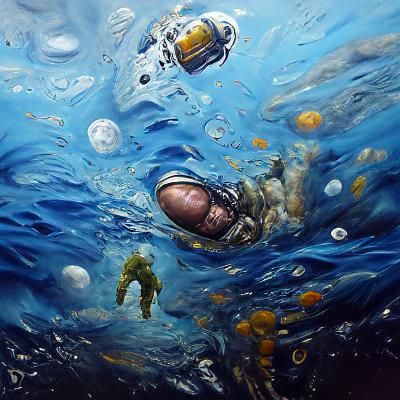 Astronaut Floating in a Deep Blue Ocean