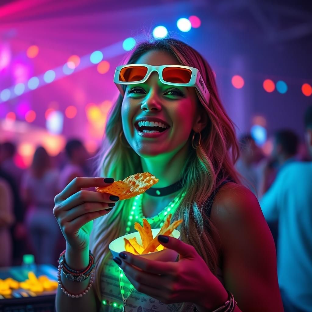 Woman at Music Festival with Glowing Accessories