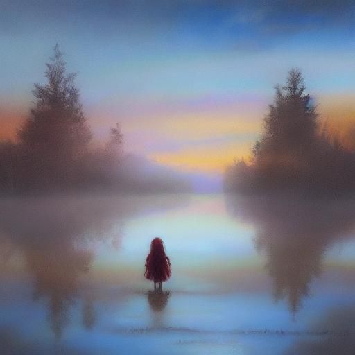 Ethereal Girl in Surreal Dreamscape with Glowing Mist
