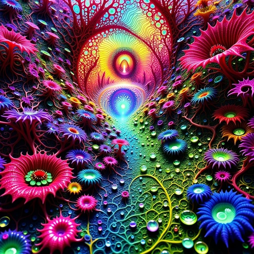 Infinite Alien Landscape with Vibrant Fractal Webs
