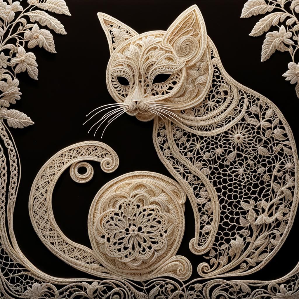 Lace Cat: Intricate Venetian Artwork