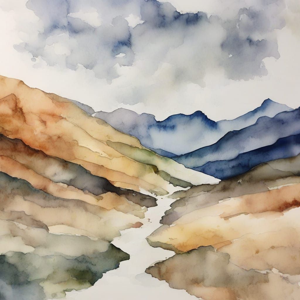 Impasto Vast Winter Landscape in a Watercolour Aesthetic