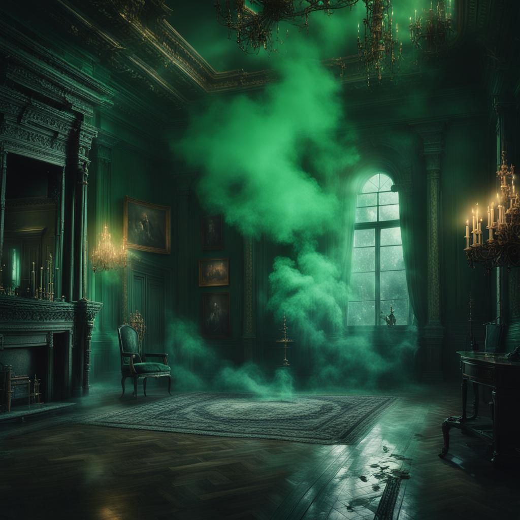 Ghostly Green Smoke in a Dark Mansion