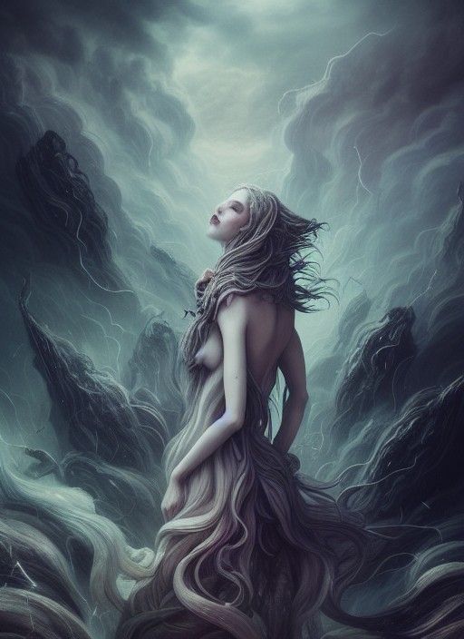 Goddess of Chaos Holding Back Order, Matte Painting