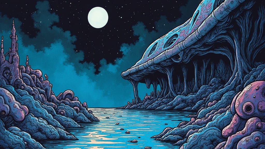 Psychedelic Dark Ink Watercolor Dreamscape