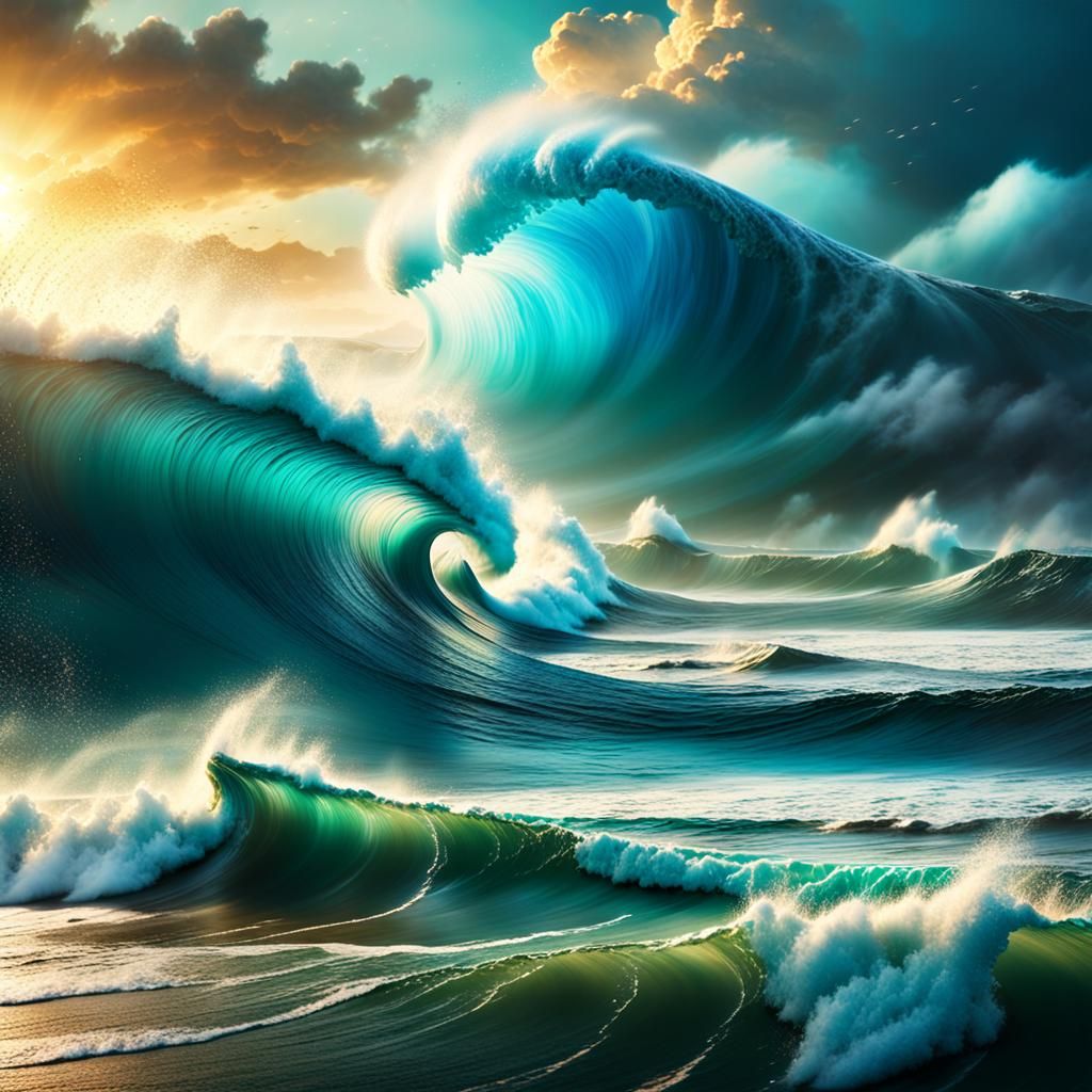 Tsunami Wave Crashes on Ominous Shore in Cinematic Style