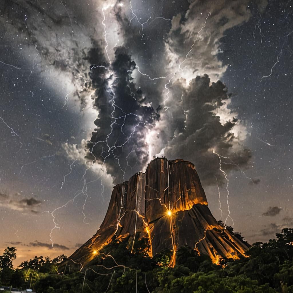Colossal Lightning Hand Strikes Man in Fiery Scene