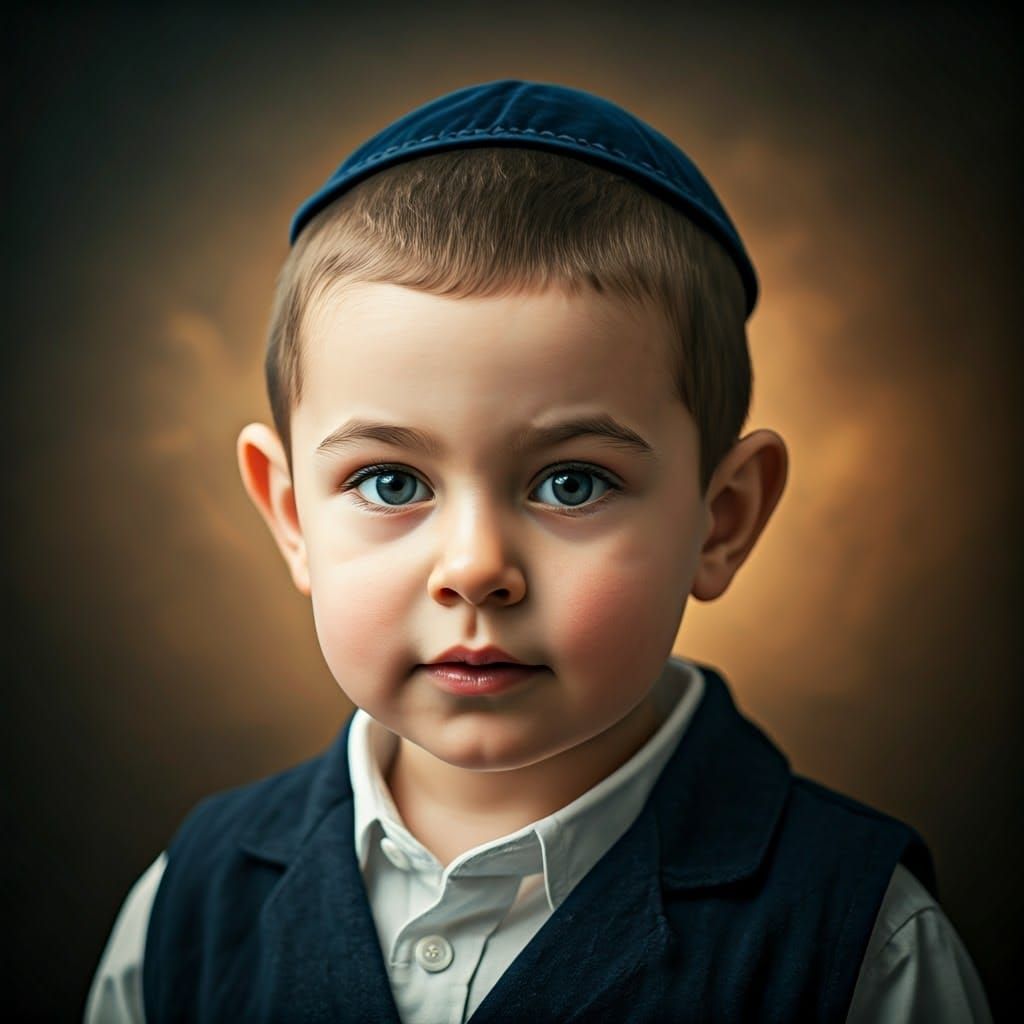 Ultra-Orthodox Boy with Kippah in Digital Painting Style