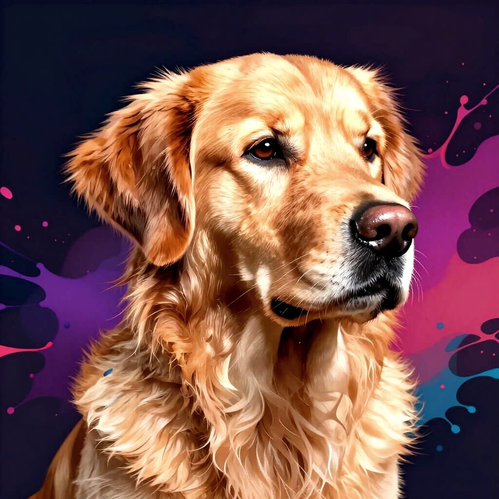 Hyperrealistic Golden Retriever Portrait Splash Art