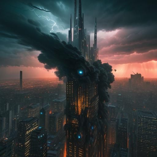 Futuristic City Engulfed by Epic Storm