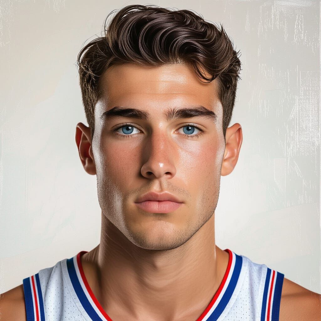 Hyperrealistic Portrait of Basketball Player with Long Hair