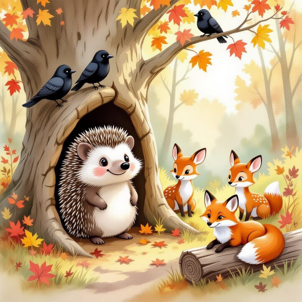 Hedgehog's Cozy Forest Home: A Watercolor Storybook Scene
