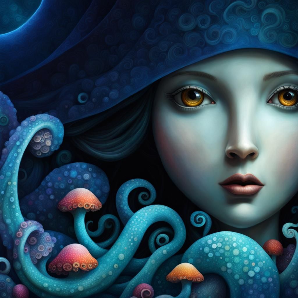 Detailed Octopus Concept Art in Triadic Colors