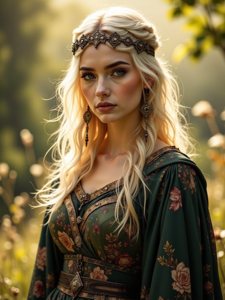 Viking Queen Portrait in Rune Style