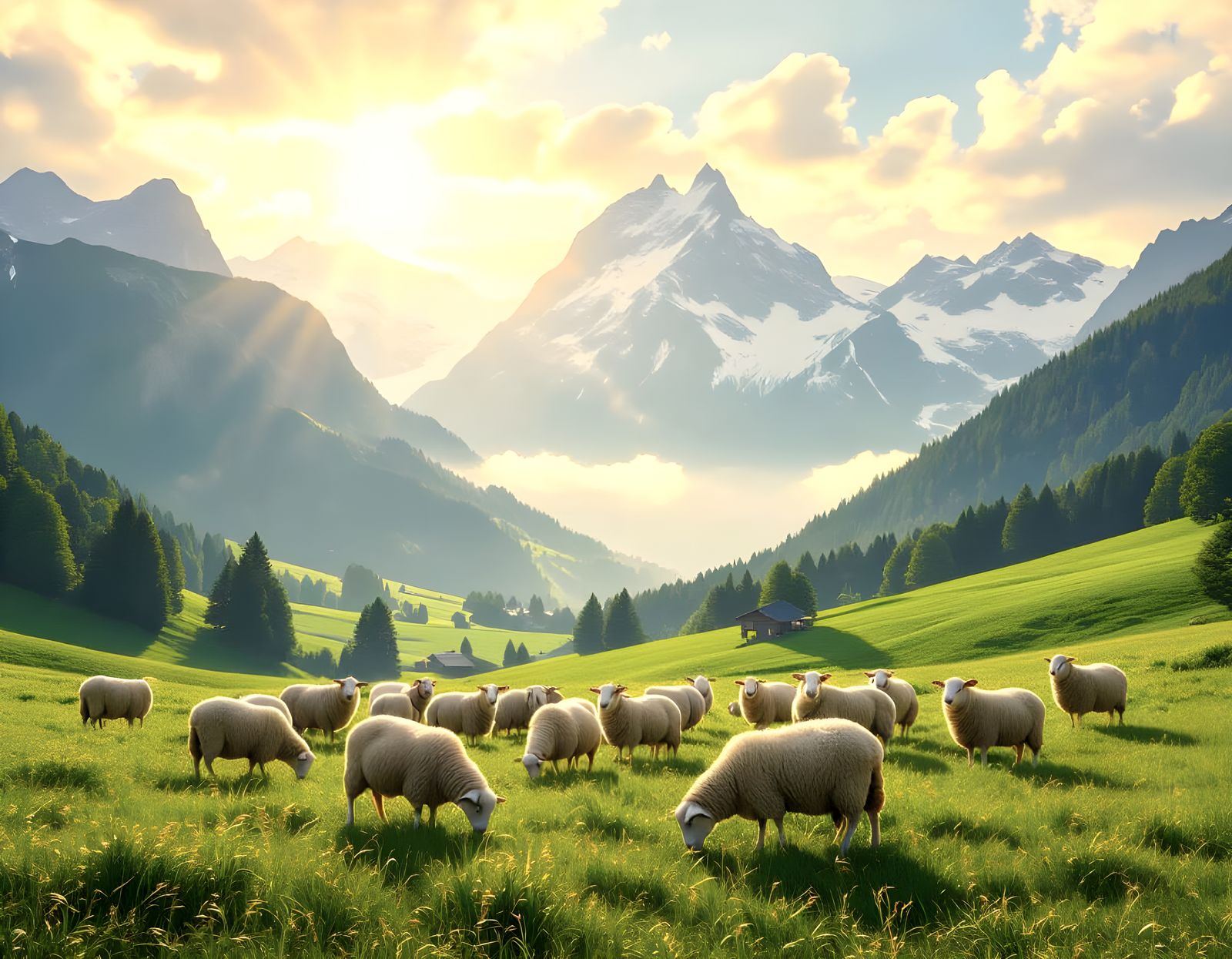 Herd of Sheep in Foggy Swiss Alps 8K