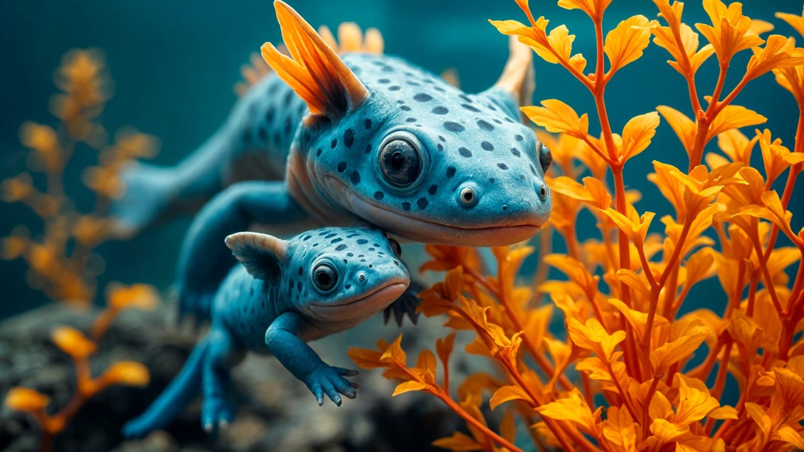 Axolotl Family in Vibrant Underwater Paradise