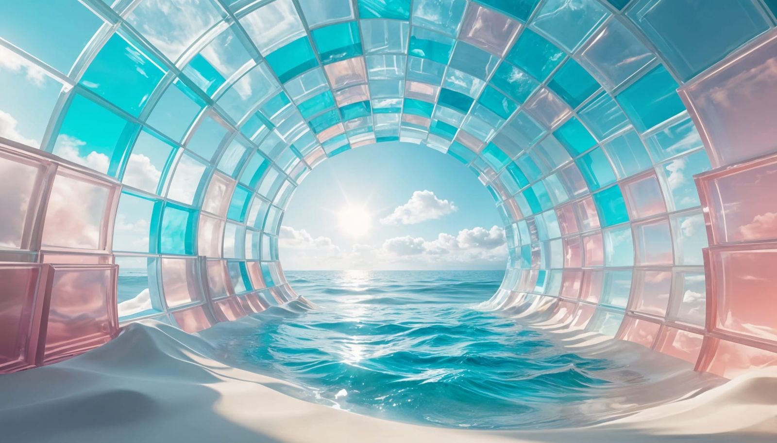 Vibrant Pastel Glass Portal Unfolds into Heavenly Nature Sce...