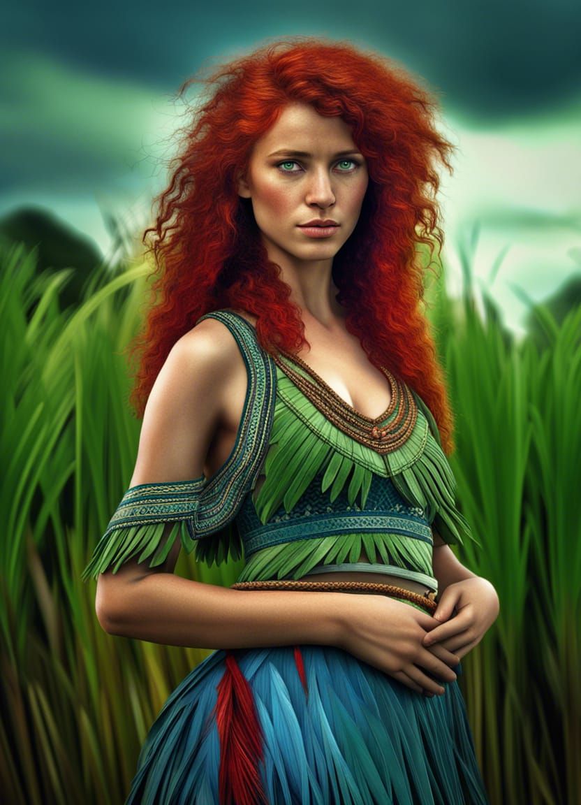 Hyperrealistic Portrait of Woman in Feathered Dress