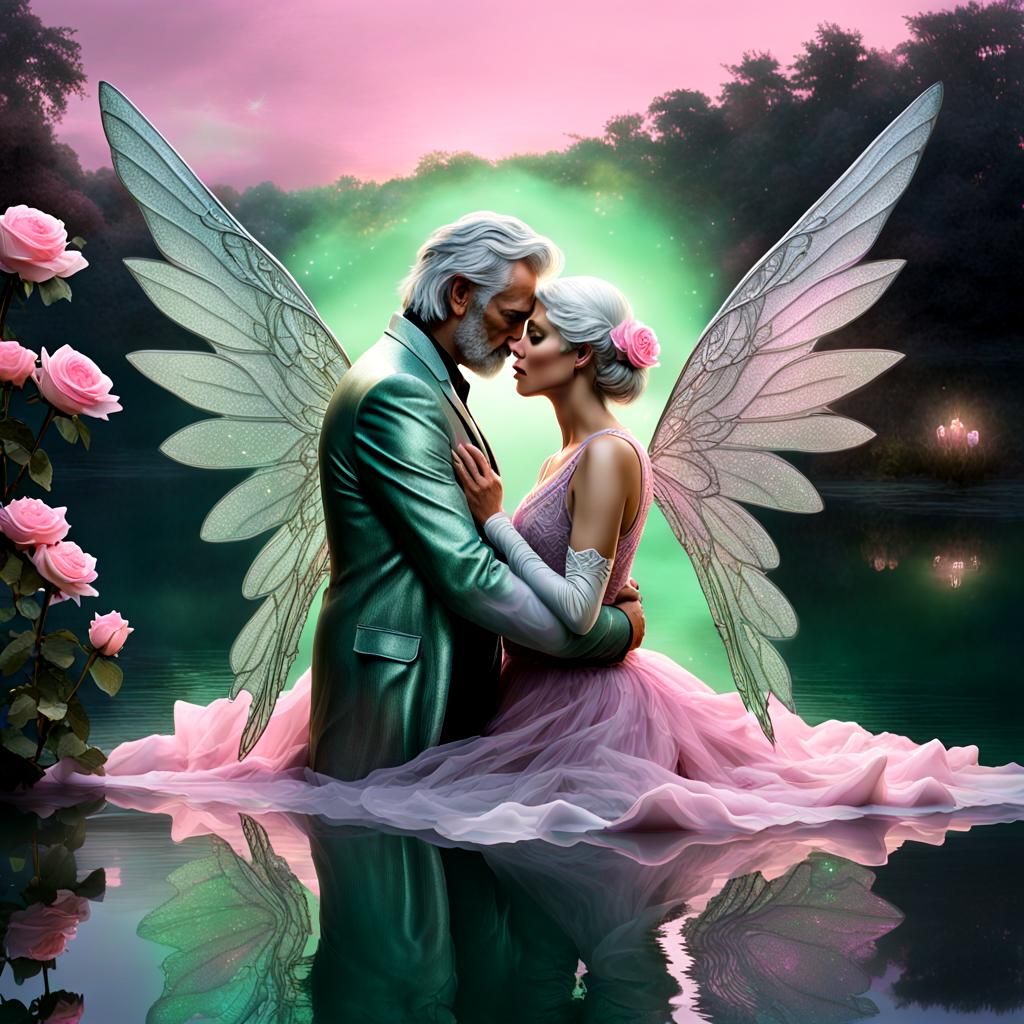 Lovers with Fairy Wings by Iridescent Lake