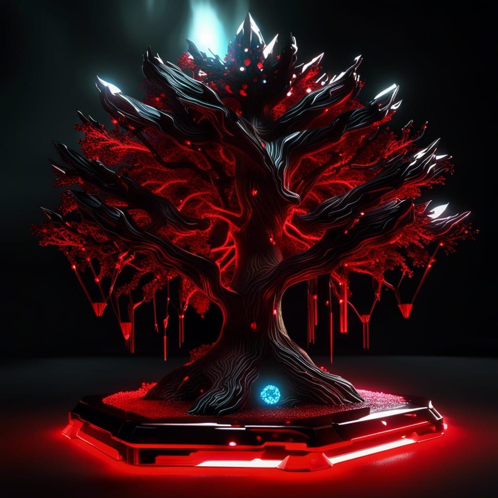 Black and Red Crystal Tree in Vorticism Style