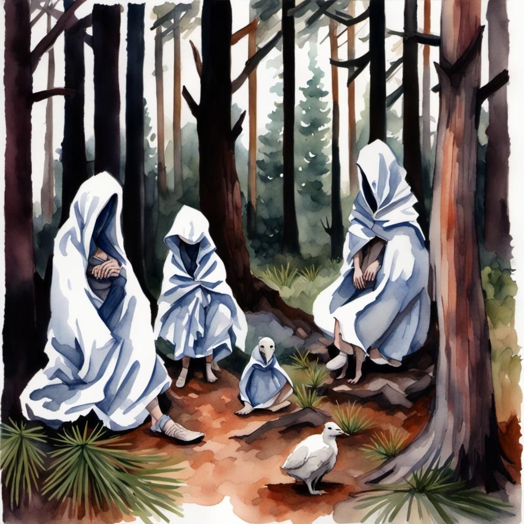 Watercolor Poppets Watching Swamp's Edge