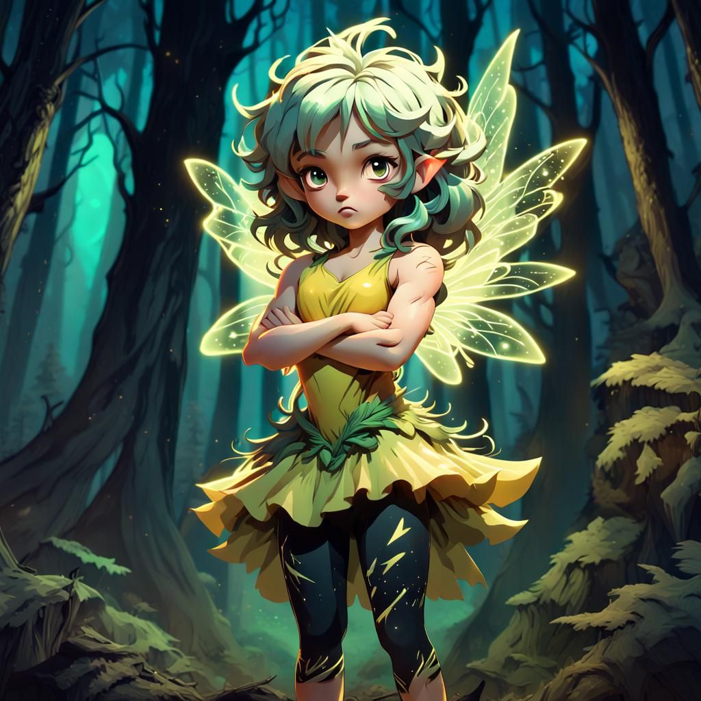 Muscular Fairy in Luminescent Forest Concept Art