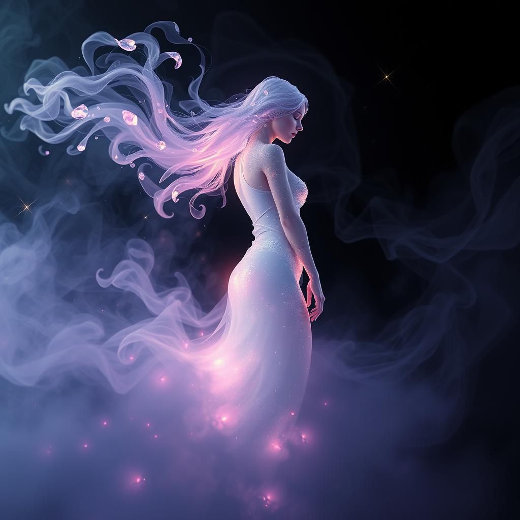 Ethereal Crystalline Woman in Digital Matte Painting