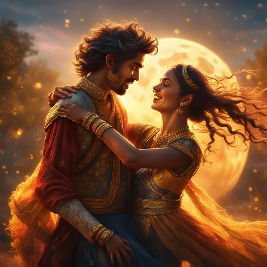 Golden Hour Dance of Sun Goddess and Moon God