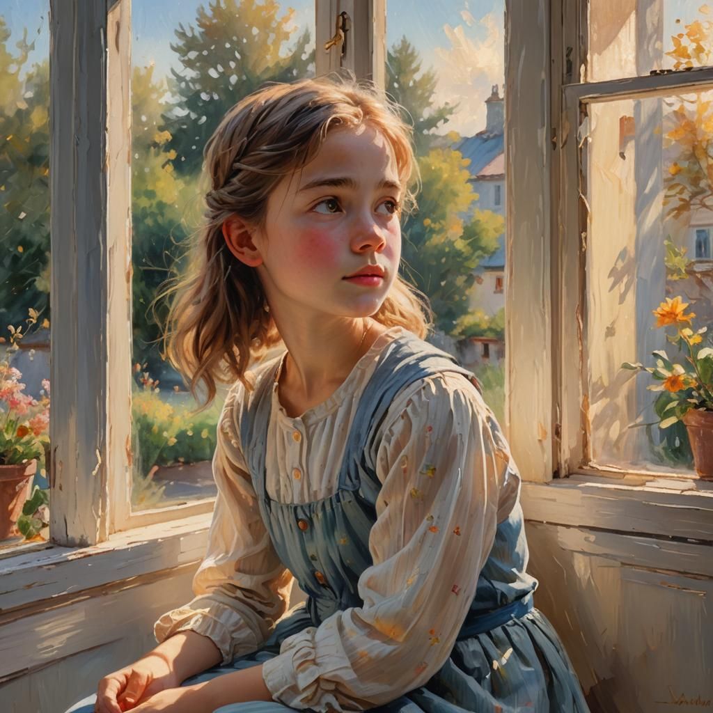 Girl Longing for Freedom: An Impressionist Painting