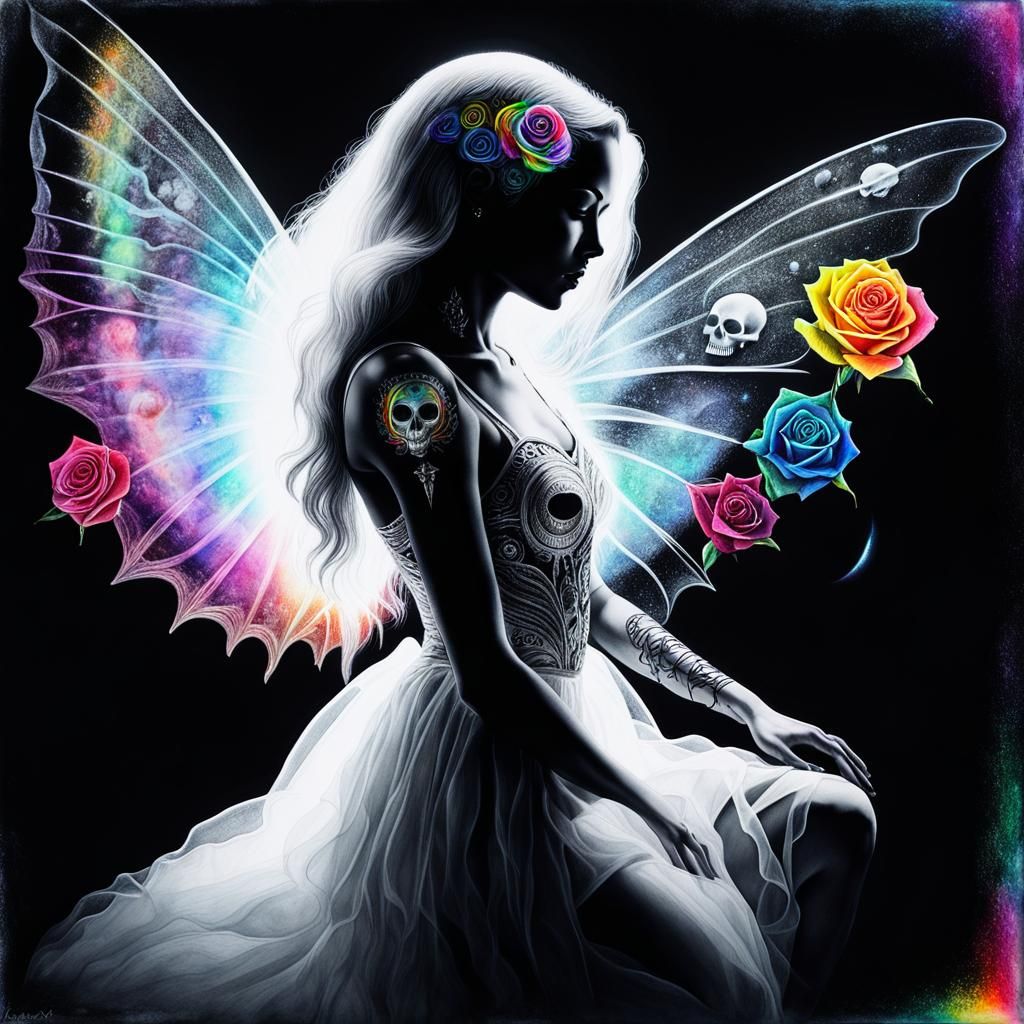 Surreal Child's Drawing: Goth Woman in Darkness