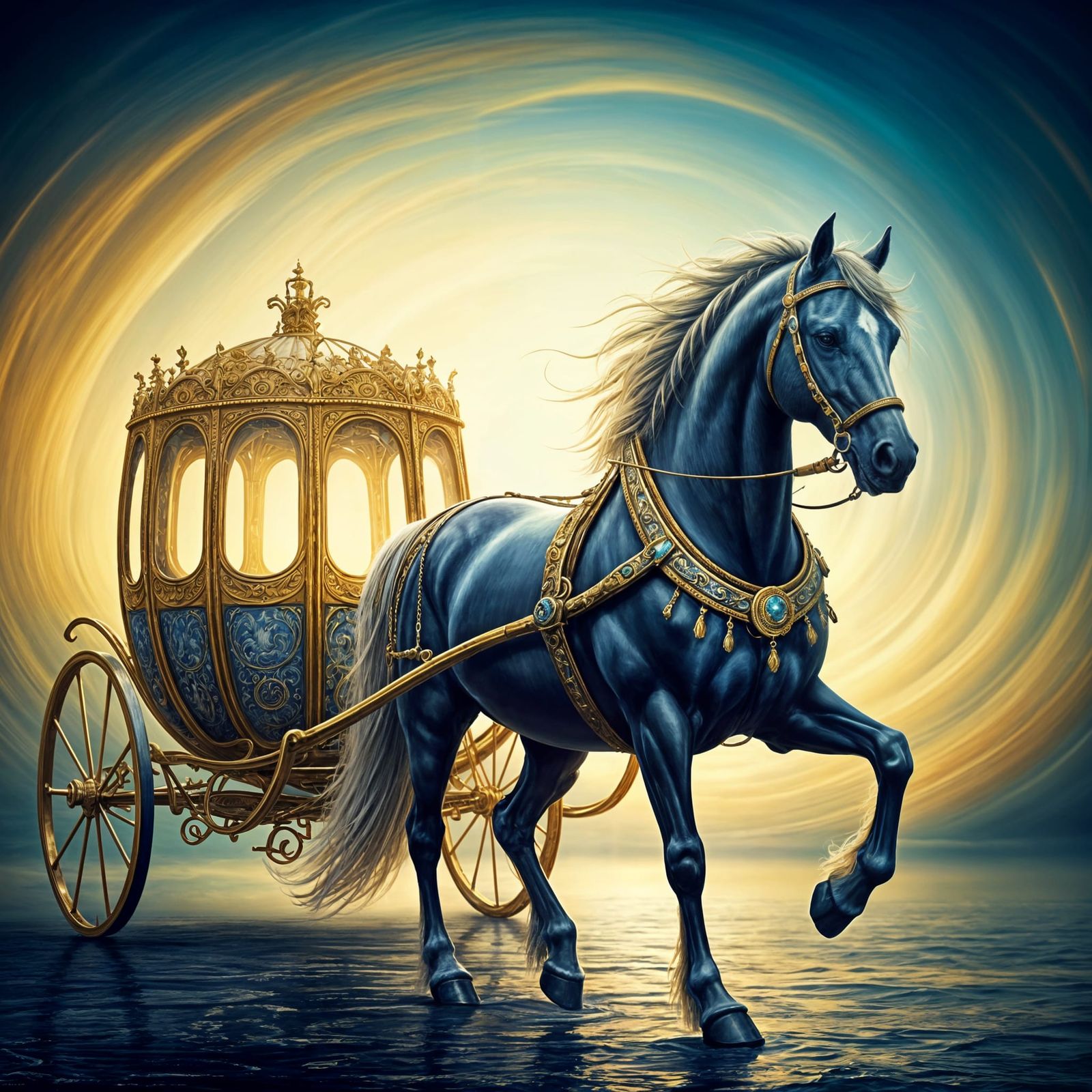 Ethereal Horse Carriage in Golden Opulence