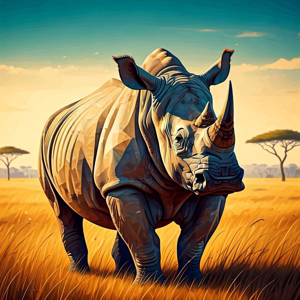 Vibrant Rhino in a Kaleidoscope Landscape