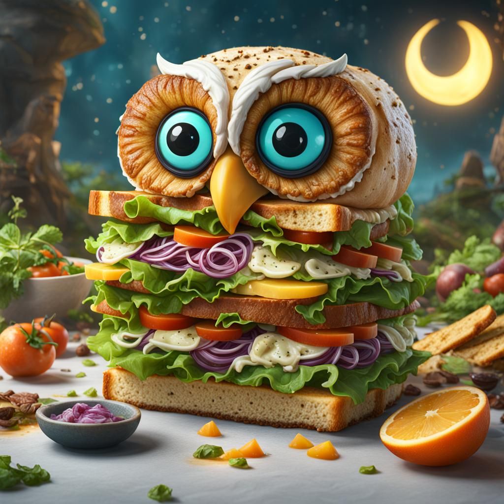 Fantastical Owl Salad Sandwich Concept Art