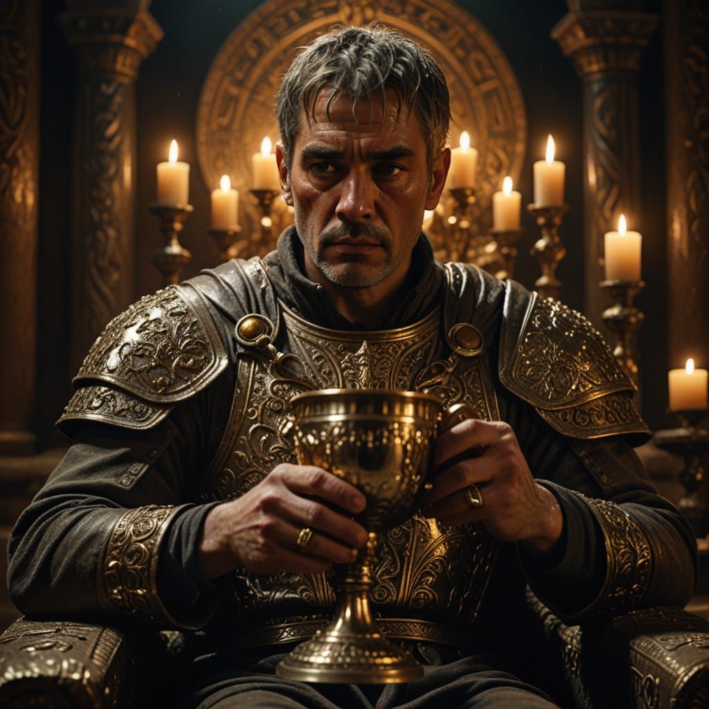 Roman Emperor Valerian I Holds Ornate Chalice in Cinematic F...