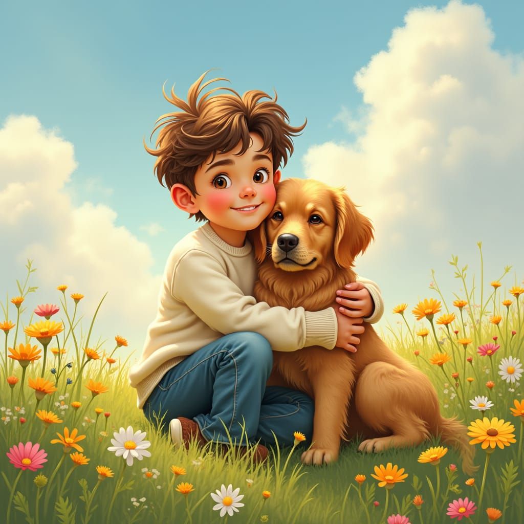 Boy and Dog in Rockwell-esque Americana