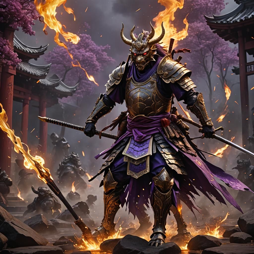 Fiery Kirin Rider in Dark Fantasy Battle