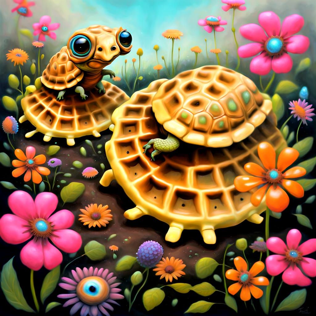 Waffle-Tortoise Hybrid in Bioluminescent Eyeball-Flower Gard...