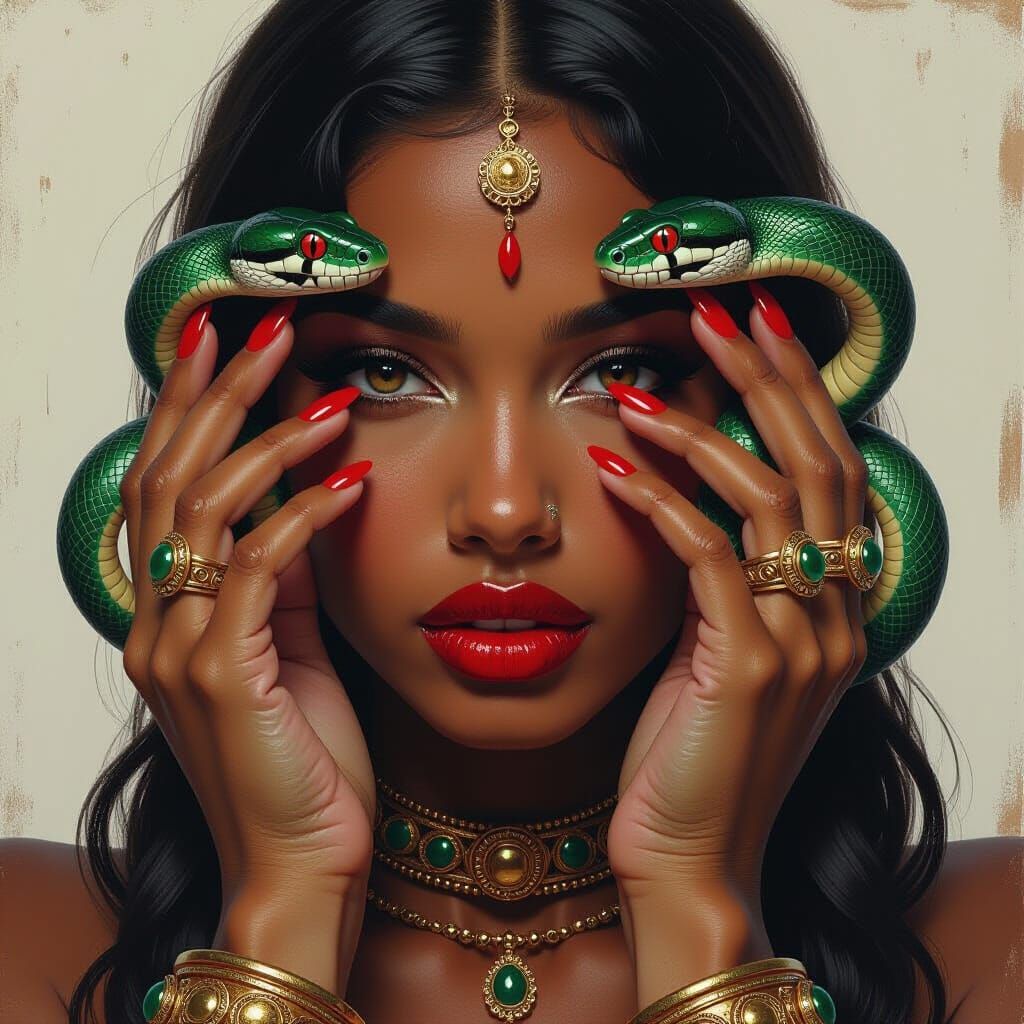 Serpentine Gaze: An Expressive Oil Painting