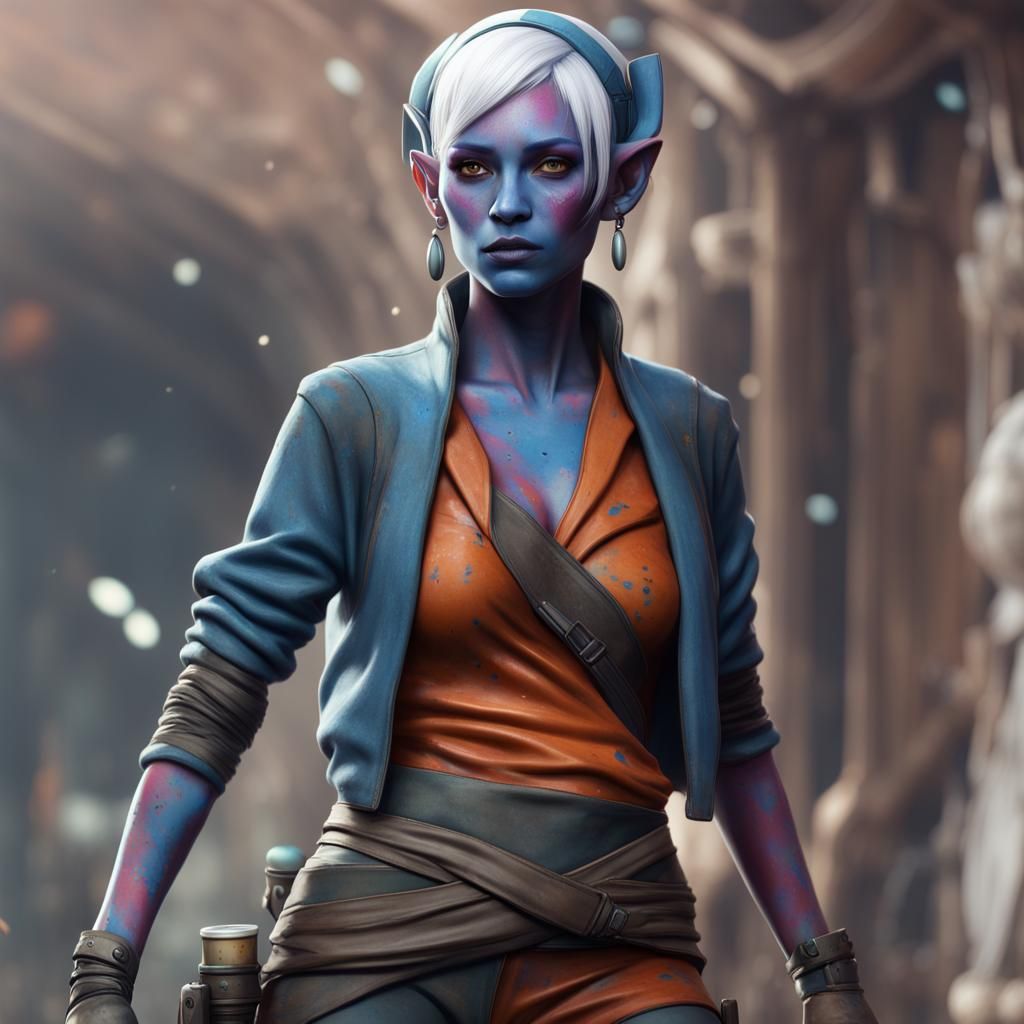 Twi'lek Artist in Detailed Matte Painting Style