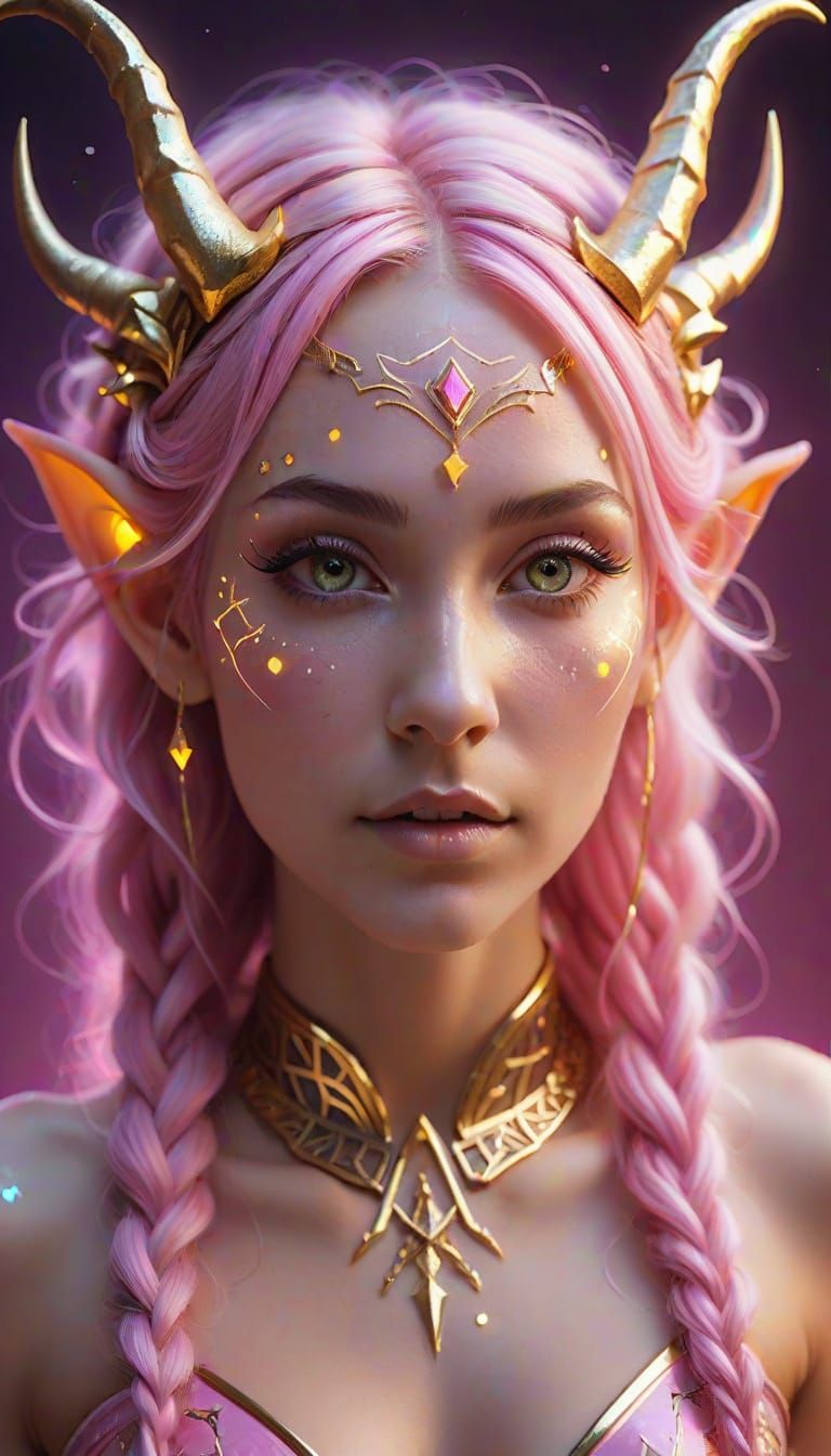 Ethereal Starlight Elf in Glowing Neon Hues