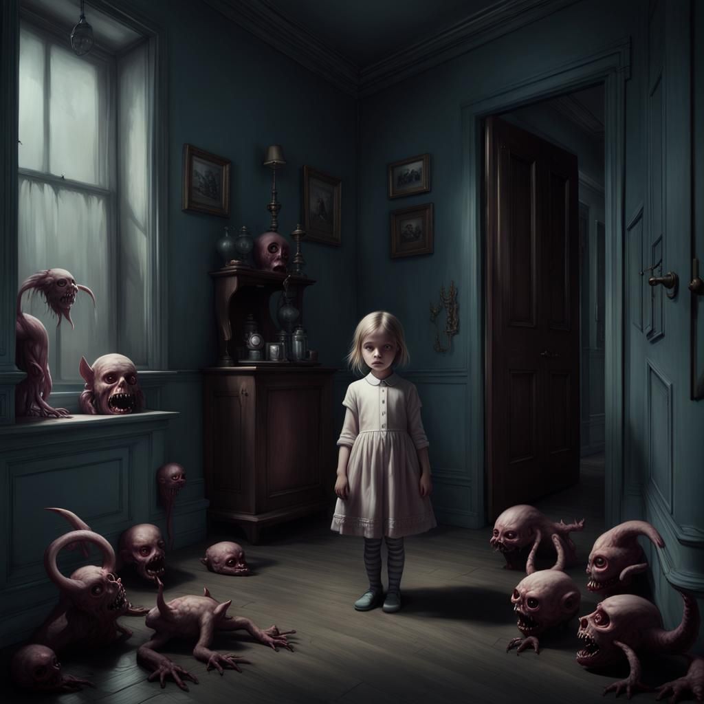 Girl Screams in Haunted House, Surreal Art