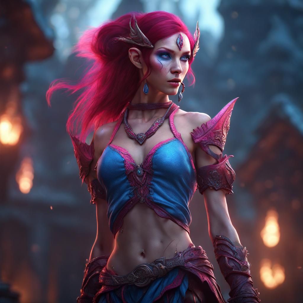 Fantasy Elf Dancer with Blue Skin, Digital Art