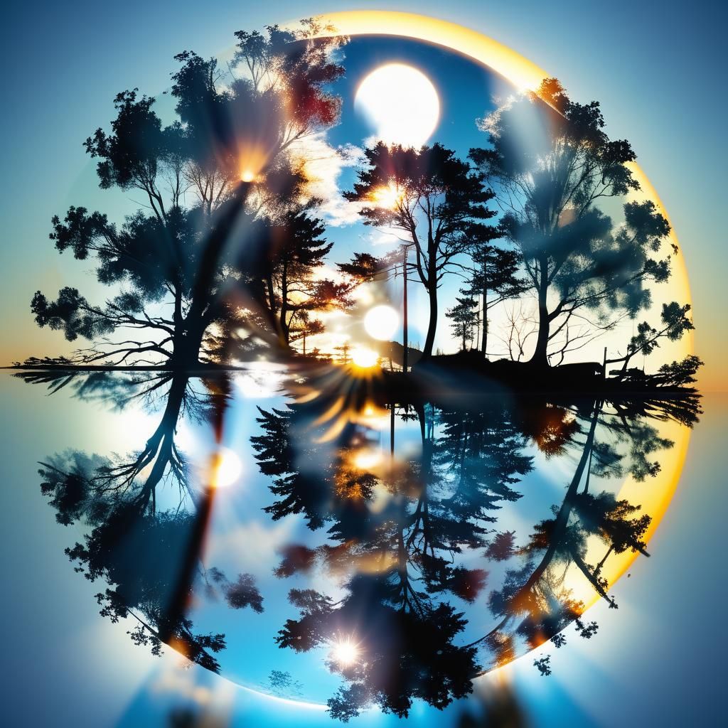 Moon reflect Sun Double Exposure