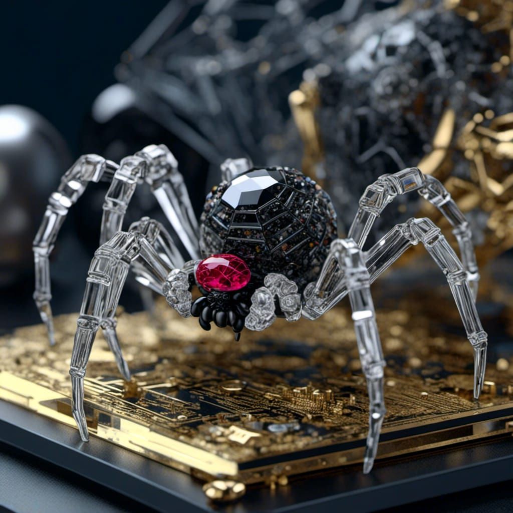Spider on Motherboard in 3D Computer Rendering