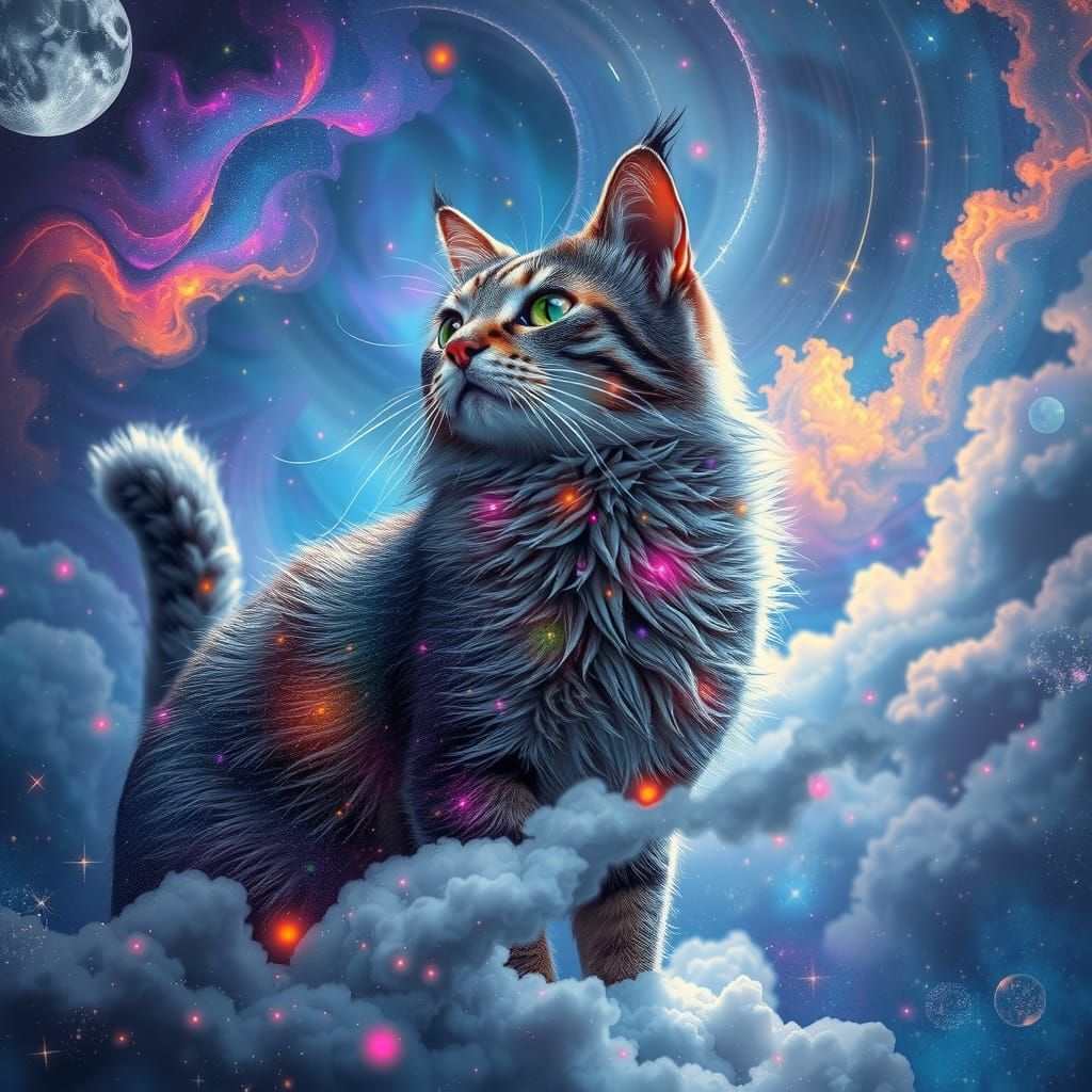 Cosmic Cat Ascends from Psychedelic Nebula