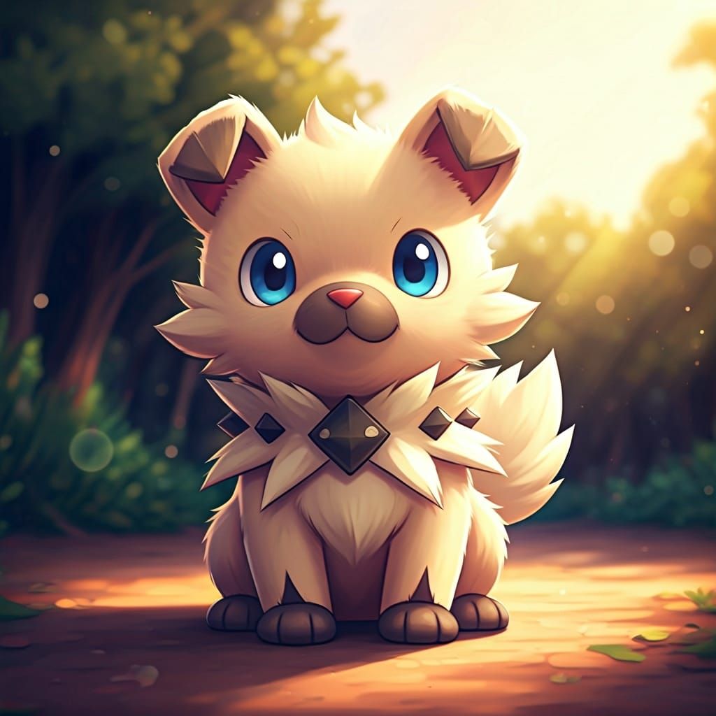 Anime Style Rockruff Pokemon Puppy in Sunlight
