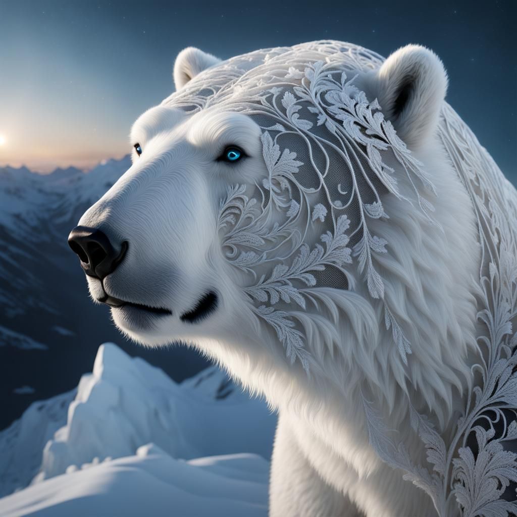Lace Polar Bear in Arctic Landscape