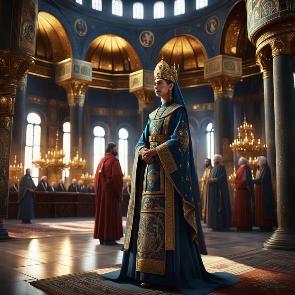 Empress Zoe Attends Liturgy: Detailed Matte Painting
