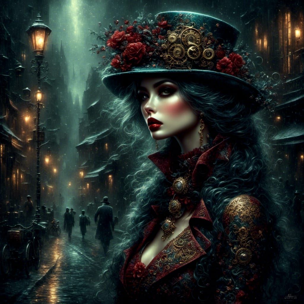Steampunk Portrait with Starry Oil Painting Effect